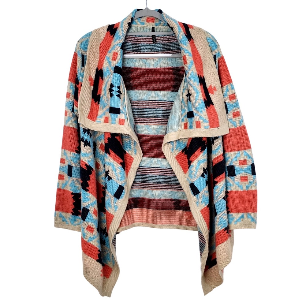 Styleholic Open Front Cardigan Womens Large Colorful Knit Boho Aztec‎ Sweater